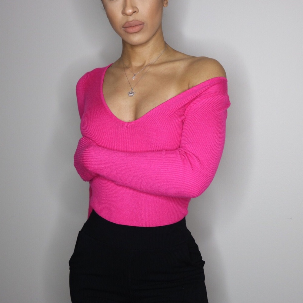 Naked Wardrobe Knit Pink Bodysuit